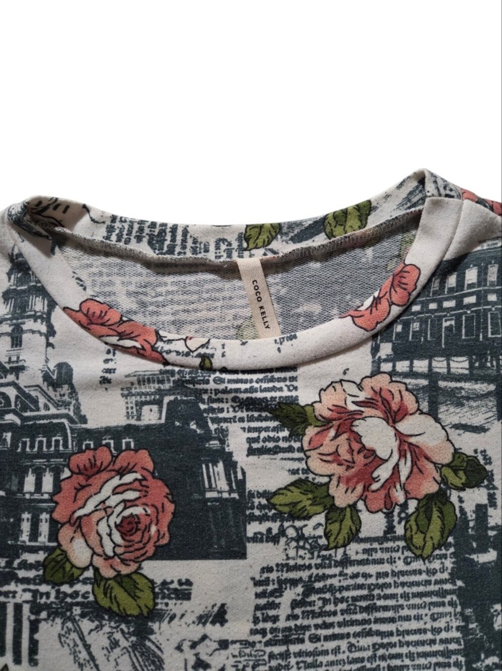 Coco Kelly Vintage Newsprint & Floral Tunic Top - Medium - Made in USA - Picture 2 of 4